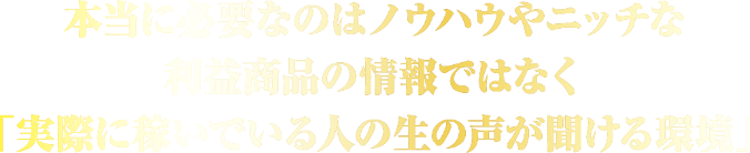 本当に必要なのはノウハウやニッチな利益商品の情報ではなく実際に稼いでいる人の生の声が聞ける環境